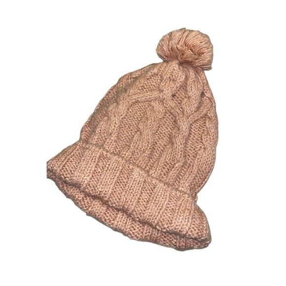 Universal Thread Pink Cable Knit Pom Pom Fleece Lined Beanie Hat One Size Cozy - Picture 1 of 4